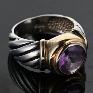 Chateau d'Argent ring, purple amethyst stone 925 silver & GP band Sz 6.5